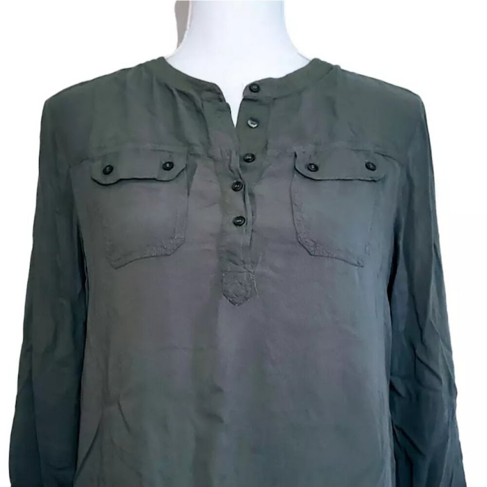 URBAN OUTFITTERS / STARING AT STARS Top, Dark Green Rayon Buttons Boho Casual, M - Picture 5 of 10